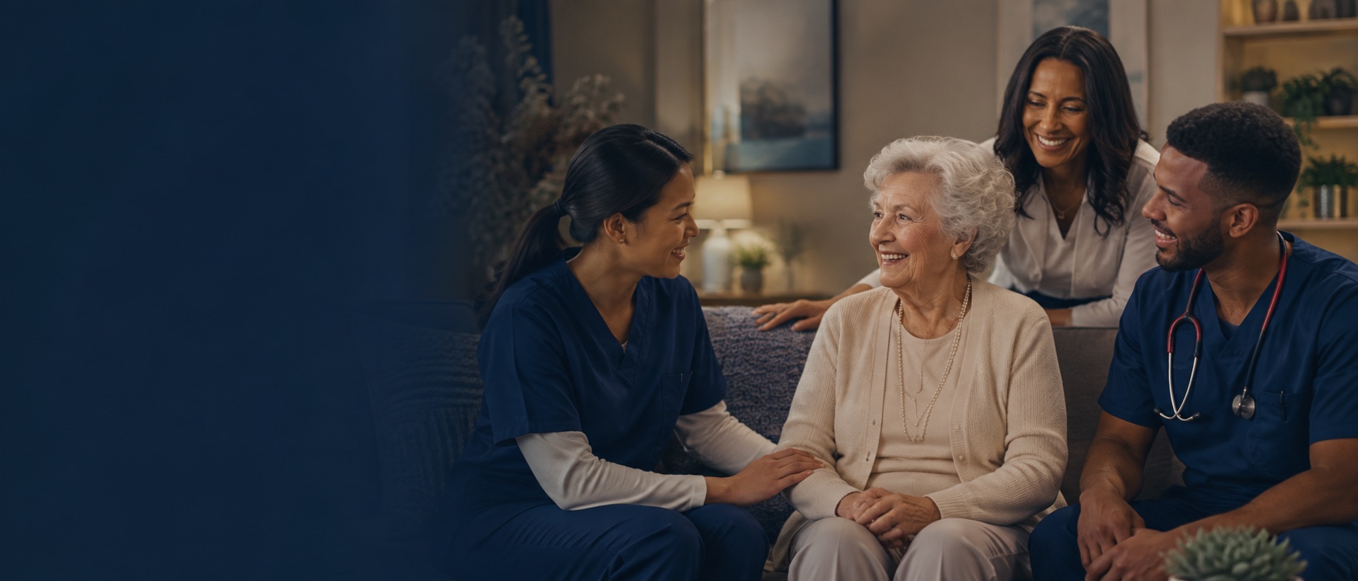 Charity Care professionals spending time with a resident